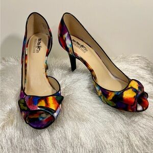 Coach and Four Red and Blue Heels Vibrant Peep-Toe Pumps